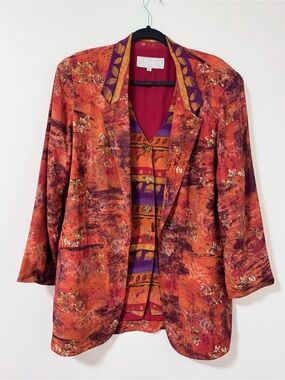 Vintage Dorothy Schoelen Platinum Blazer Vest attached Set M Petite Rayon Jacket